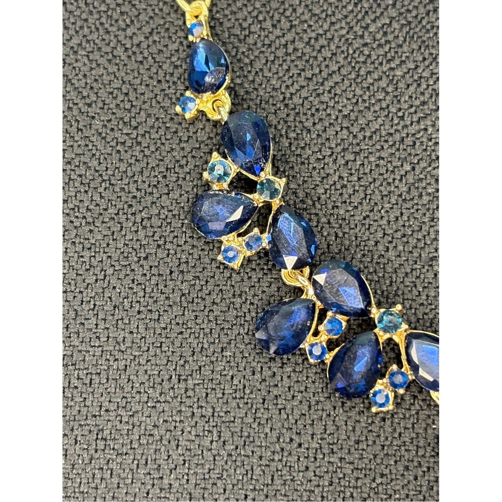 Gold-Tone Blue Crystal Necklace & Earrings Set‎ - Picture 10 of 16
